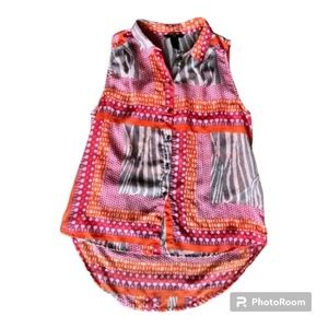 H&M Orange And Pink Sleeveless Collared Blouse Size 2